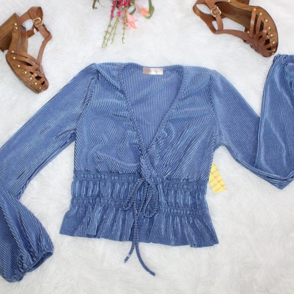 Mistyrose Bishop Sleeve Faux Wrap Blouse - Picture 1 of 14